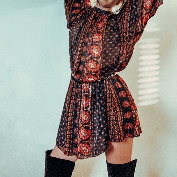 Zara Paisley Print Boho Blouson Mini Dress NWT - Picture 4 of 11